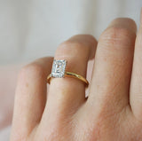 Lab Grown Emily-Emerald Cut Solitaire Diamond Engagement Ring Set in Yellow Gold Band