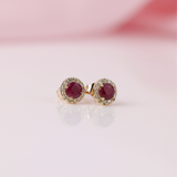 Natural Ruby & Diamond Halo Stud Earrings