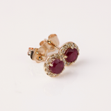Natural Ruby & Diamond Halo Stud Earrings