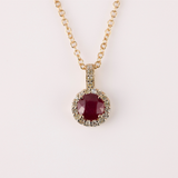 Natural Ruby & Diamond Halo Pendant