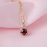 Natural Ruby & Diamond Halo Pendant