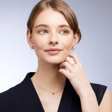 9ct yellow gold Adelia Necklace worn at the collarbone showing the bezel set yellow sapphire.
