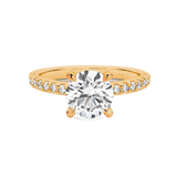 Angelina-Yellow Gold-Round Brilliant Cut Four Claw Set Diamond Engagement Ring with Diamond Set Band