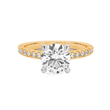 Angelina-Yellow Gold-Round Brilliant Cut Four Claw Set Diamond Engagement Ring with Diamond Set Band