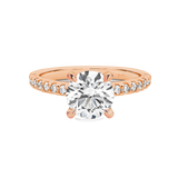 Angelina-Rose Gold-Round Brilliant Cut Four Claw Set Diamond Engagement Ring with Diamond Set Band