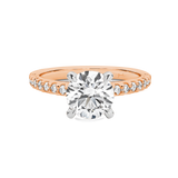 Angelina-Rose Gold-Round Brilliant Cut Four Claw Set Diamond Engagement Ring with Diamond Set Band