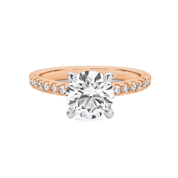 Angelina-Rose Gold-Round Brilliant Cut Four Claw Set Diamond Engagement Ring with Diamond Set Band