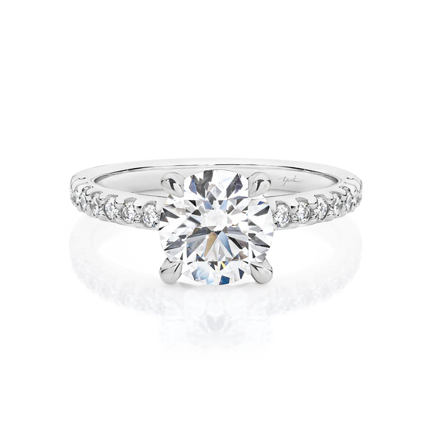 Angelina-White Gold-Round Brilliant Cut Four Claw Set Diamond Engagement Ring with Diamond Set Band