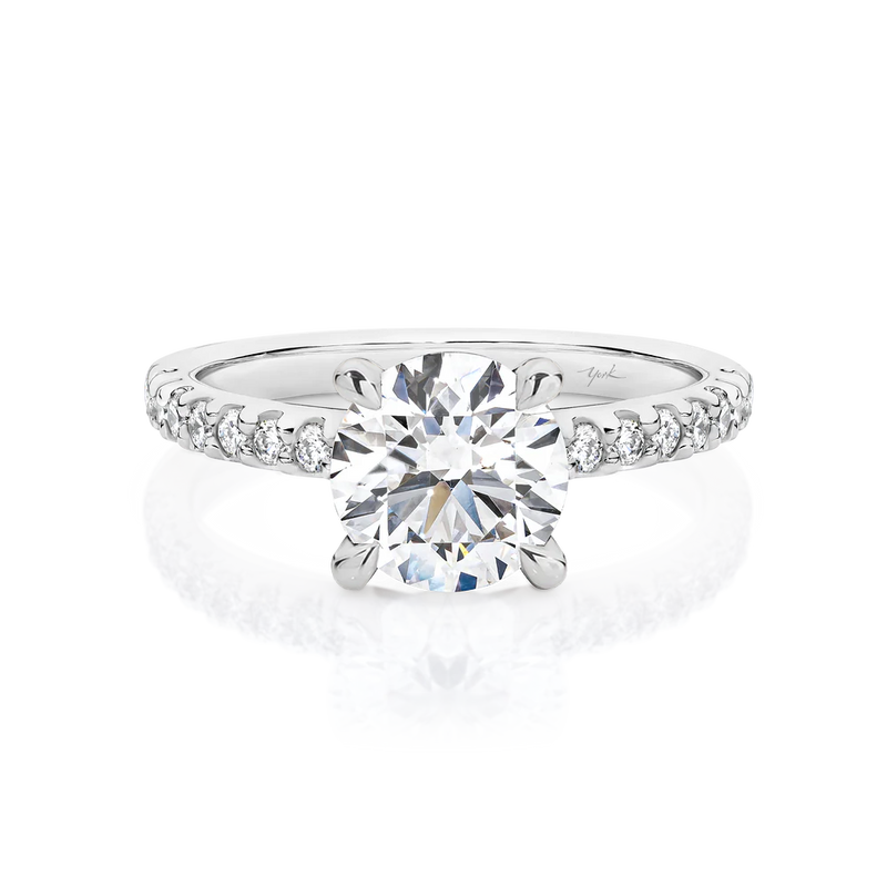 Angelina-White Gold-Round Brilliant Cut Four Claw Set Diamond Engagement Ring with Diamond Set Band