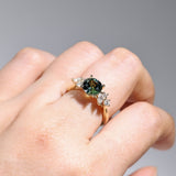Close-up of 18ct yellow gold ring showcasing a certified round brilliant cut natural Australian parti sapphire, available at York Jewellers Penrith.