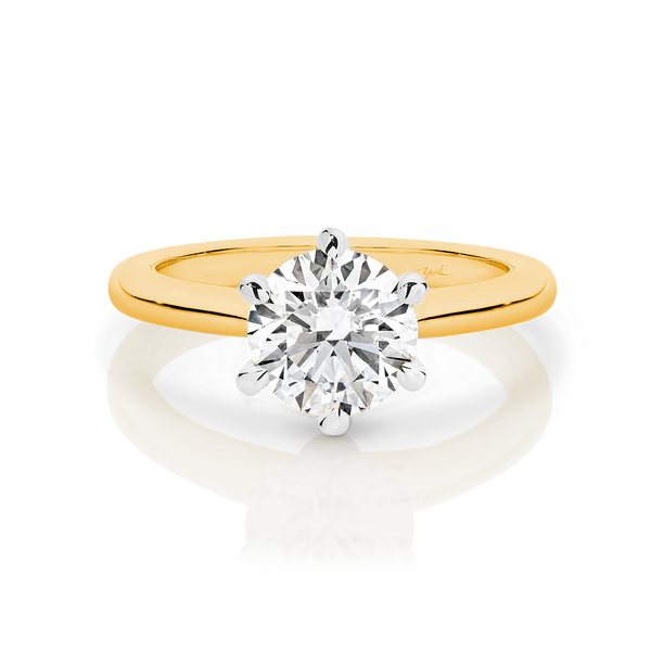 Chloe-Yellow Gold-Round Brilliant Cut Six Claw Set Solitaire Diamond Engagement Ring