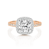 Claire-Rose Gold-Cushion Cut Diamond Halo Engagement Ring with Diamond Set Band