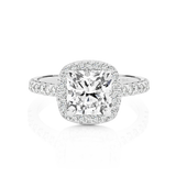 Claire-White Gold-Cushion Cut Diamond Halo Engagement Ring with Diamond Set Band