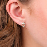 Close-up of 0.10ct natural round brilliant cut diamonds in 9ct yellow gold carcelated stud earrings in-store and online at York Jewellers Penrith, Sydney. 