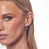 9ct yellow gold diamond hoop earrings worn on the ear showing a clean, simple sparkle, available at York Jewellers Penrith.