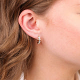On-ear image of bezel set lab grown diamonds in 9ct yellow gold full hoop earrings, available at York Jewellers Penrith and Warriewood (Sydney).