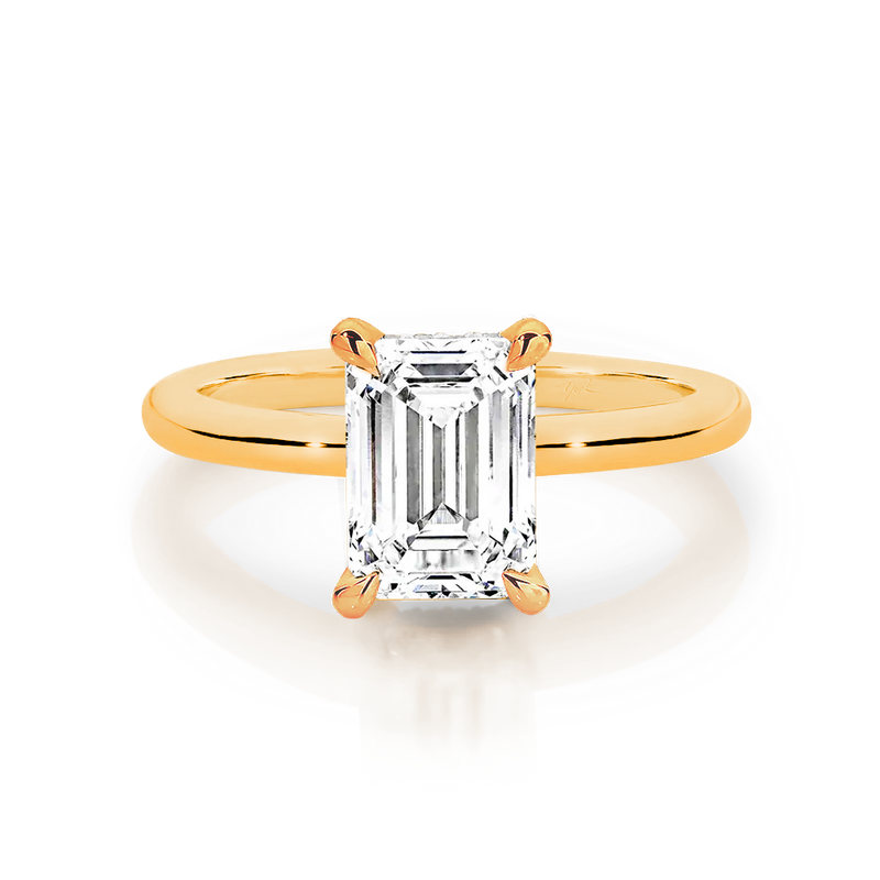 Emily-Emerald Cut Solitaire Diamond Engagement Ring Set in Yellow Gold Band