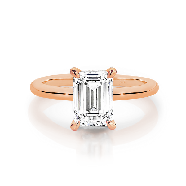 Emily-Emerald Cut Solitaire Diamond Engagement Ring Set in Rose Gold Band