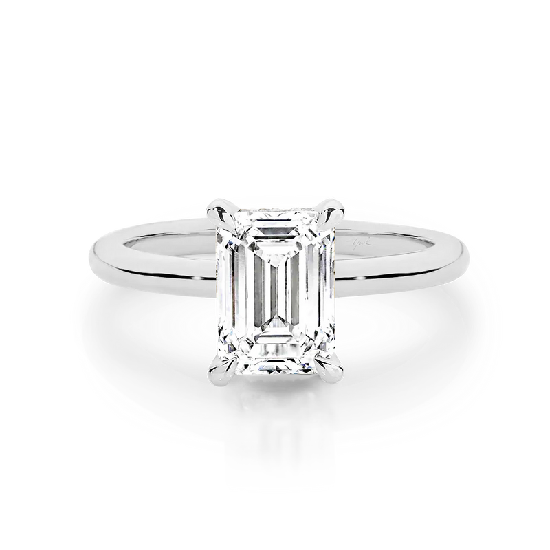 Emily-Emerald Cut Solitaire Diamond Engagement Ring Set in White Gold Band