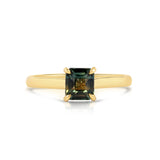 Front on view of an 18ct yellow gold solitaire ring featuring 1.13ct Madagascar parti sapphire available at York Jewellers Penrith (Sydney).