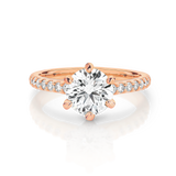 Gabriela-Rose Gold-Round Brilliant Cut Six Claw Set Diamond Engagement Ring with Diamond Set Band