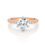 Gabriela-Rose Gold-Round Brilliant Cut Six Claw Set Diamond Engagement Ring with Diamond Set Band