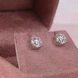 Close-up of 18ct white gold diamond stud earrings showcasing D/SI2 GIA certified round brilliant cut diamonds available at York Jewellers Penrith and Warriewood (Sydney). 