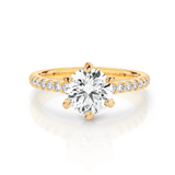 Gabriela-Yellow Gold-Round Brilliant Cut Six Claw Set Diamond Engagement Ring with Diamond Set Band