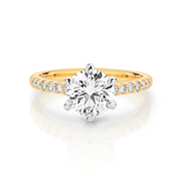 Gabriela-Yellow Gold-Round Brilliant Cut Six Claw Set Diamond Engagement Ring with Diamond Set Band