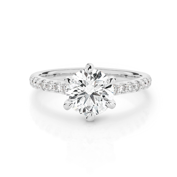 Gabriela-White Gold-Round Brilliant Cut Six Claw Set Diamond Engagement Ring with Diamond Set Band