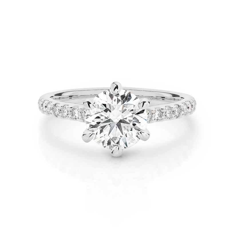 Gabriela-White Gold-Round Brilliant Cut Six Claw Set Diamond Engagement Ring with Diamond Set Band