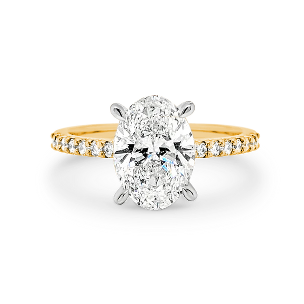 Harper - Oval Shape Diamond Engagement Ring with Diamond Set Band in Yellow Gold