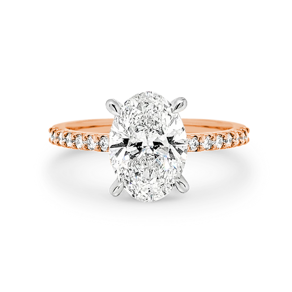 Harper - Oval Shape Diamond Engagement Ring with Diamond Set Band in Rose Gold