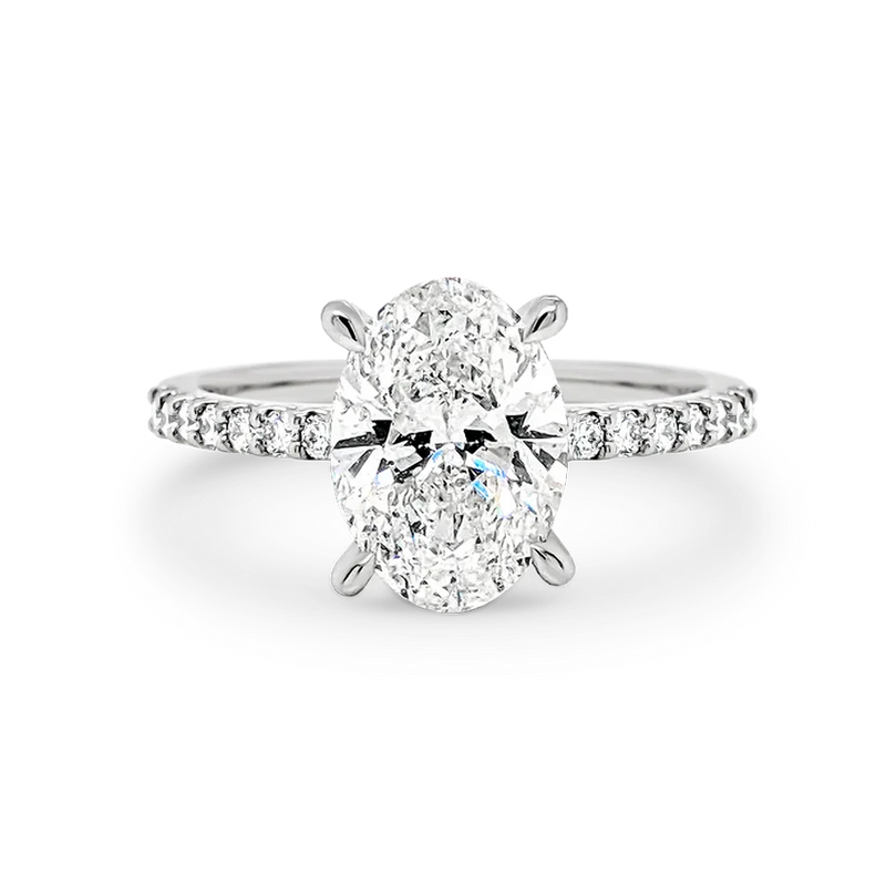 Harper - Oval Shape Diamond Engagement Ring with Diamond Set Band in White Gold