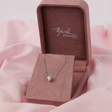 9ct white gold lab grown diamond solitaire necklace in pink York Jewellers box showing elegant everyday styling and sparkle, available in our Penrith (Sydney) showroom.