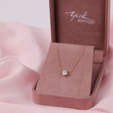 1.01ct E/VS1 lab grown diamond pendant set in 9ct yellow gold with classic claw setting in pink York Jewellers box, available in Penrith.