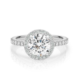 Laura-White Gold-Round Brilliant Cut Diamond Halo Engagement Ring with Diamond Set Band