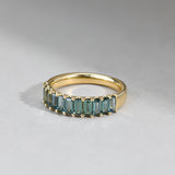 9ct yellow gold Lennon Ring with natural Australian teal sapphires available from Sydney fine jeweller York Jewellers.