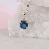 Elegant 9ct white gold London blue topaz solitaire pendant available from Sydney fine jeweller York Jewellers.