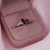 Top side of luxury 18ct white gold ruby and diamond split ring, available at York Jewellers Penrith.