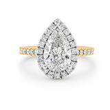 Madison-Pear Shape Diamond Halo Engagement Ring with Diamond Set Band in Yellow Gold