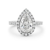 Madison-Pear Shape Diamond Halo Engagement Ring with Diamond Set Band in White Gold