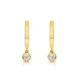 9ct yellow gold lab grown diamond huggie drop earrings available at York Jewellers in Penrith Sydney featuring bezel set round brilliant cut diamonds.