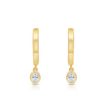 9ct yellow gold lab grown oval diamond huggie drop earrings available at York Jewellers in Penrith Sydney with bezel set diamonds.