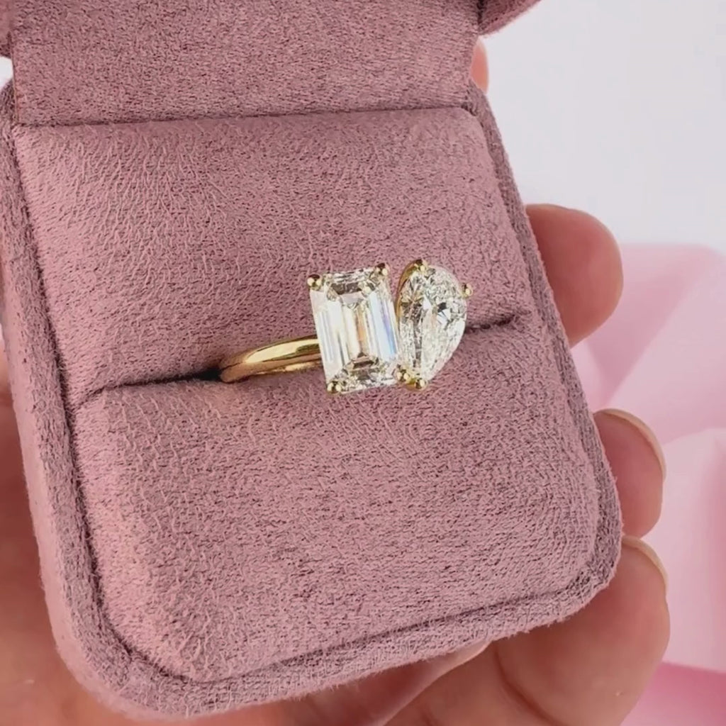 Luxury pear shape and emerald cut engagement ring Sydney York Jewellers collection.