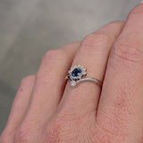 Blue Sapphire & Diamond Semi Halo Ring