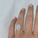 Madison-Pear Shape Diamond Halo Engagement Ring with Diamond Set Band in White Gold