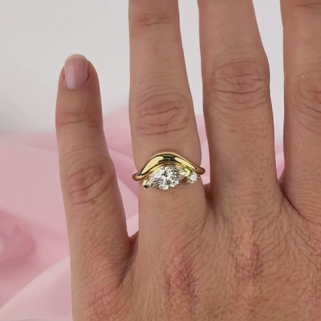 Marquise diamond ring side profile yellow gold setting York Jewellers.