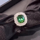 'Madame de Pompadour' Green Tourmaline & Diamond Double Halo Ring