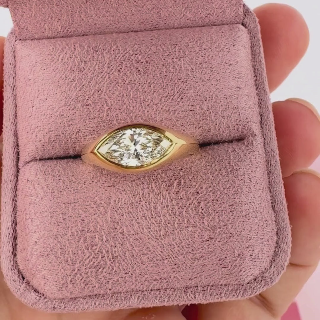 Marquise diamond engagement ring on hand yellow gold Sydney Australia Miley ring.